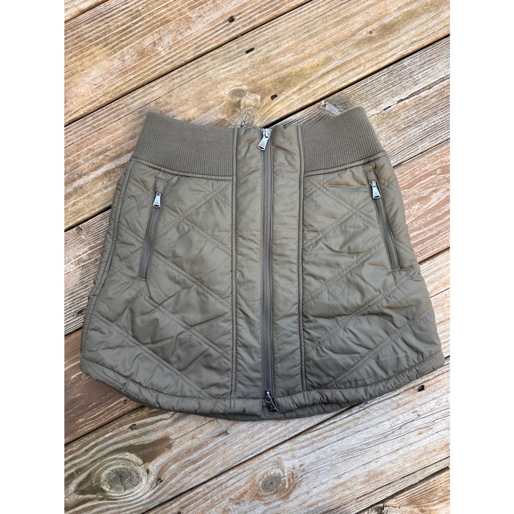 Prana Permafrost Quilted Sherpa Lined Mini Skirt Olive Green Zip Front XS‎